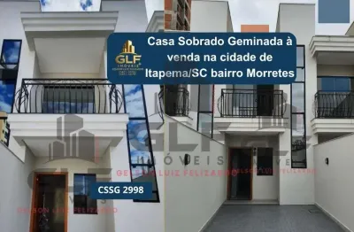 Sobrado geminado finamente mobiliado em itapema/sc no bairro morretes, 95m² com 2 suítes, área gourmet com churrasqueira e porcelanato. ótimo investi