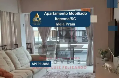 Apartamento mobiliado em itapema/sc na meia praia, com 2 dormitórios/ 1 suíte e 1 vaga de garagem, 200m do mar e 120m² de área total. bem localizado.