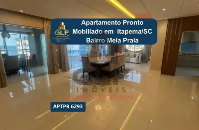 Apartamento pronto mobiliado em itapema/sc no bairro meia praia, com 268m², 4suítes e 2vagas de gragem. ótima localização a 400m do mar. investimento.