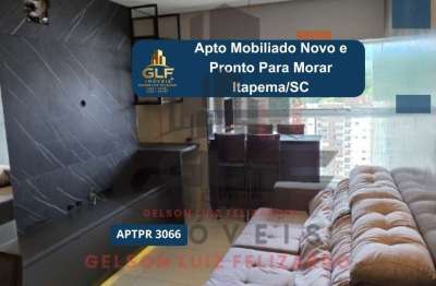 Apto pronto e mobiliado em itapema/sc com 70m² área privativa, com 2 dormitórios sendo 1 suíte, 1 vaga de garagem, área de lazer completa