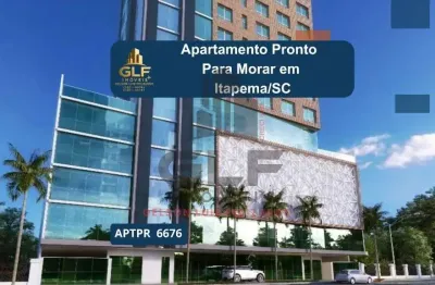 Apartamento pronto, imperdível oportunidade de investimento em itapema-sc: apartamento de 2 quartos na meia praia, 1 vaga de garagem!