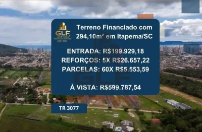 Terreno à venda na cidade de itapema/sc no bairro morretes, com metragem de 294,10m². entrada e saldo parcelado em 60x. oportunidade única!