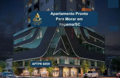 Apartamento pronto na cidade de itapema/sc no bairro morretes, com 1 dormitório com suítes e 1 vaga de garagem, com lazer completo. bem localizado