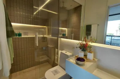 Lindo apartamento de 2 quartos com suíte e lavabo com vista mar