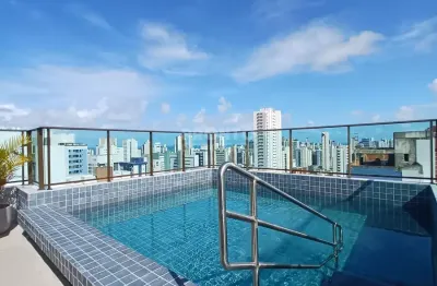 Flat com 1 quarto e piscina panorâmica em excelente localização - boa viagem