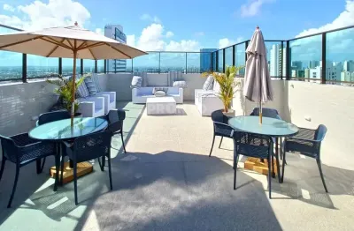 Allure residence flat com piscina panorâmica, 1 quarto em ótima localização - boa viagem