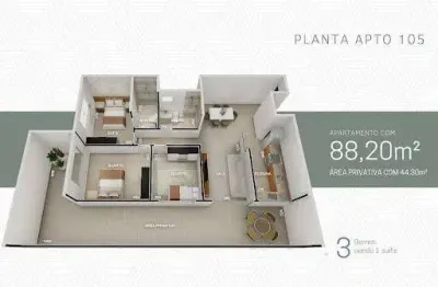 Apartamento com 3 quartos à venda na Vila dos Técnicos, Timóteo 