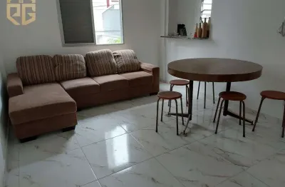 Prédio escada, 350m praia com 1 dormitório, 1 banheiro, semi mobiliado