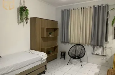 Apto frente mar com 1 dormitório, 1 banheiro, 1 vaga, bicicletário, mobiliado