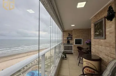 Apto 3 dorms, 1 suíte, 2 vagas, 95m², mobiliado, pé na areia, frente mar, mirim