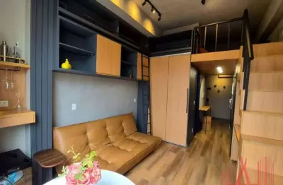 Apartamento studio com pé direito duplo mobiliado para locação com 1 dormitório, com 27 m² - pinheiros