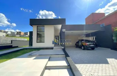 Casa térrea nova à venda com 3 suítes, quintal gramado com piscina e área gourmet, em condomínio fechado terras de santa cruz em bragança paulista