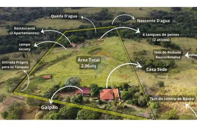 Chácara comercial com tanques, restaurante e lazer – 2,06 alqueires – próximo ao leb/bauru-arealva – oportunidade para pesqueiro ou turismo rural!