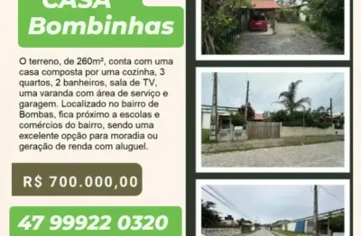 Casa 3 quartos em terreno de 260m² bombas -  bombinhas