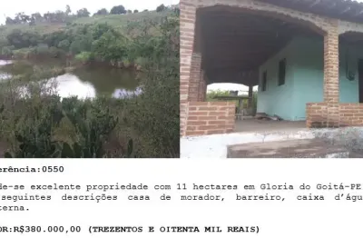 Vende-se excelente propriedade com 11 hectares em glória do goitá-pe.