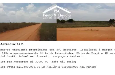 Propriedade de 600 hectares à venda, situada à margem da br-110.