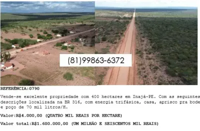 Vende-se excelente propriedade com 400 hectares em Inajá-PE.