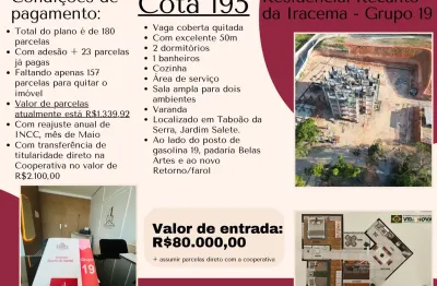 Oportunidade cota baixa para Lance, Grupo 19 Cond. Recanto da Iracema - Cooperativa Habitacional Vida Nova, Taboão da Serra
