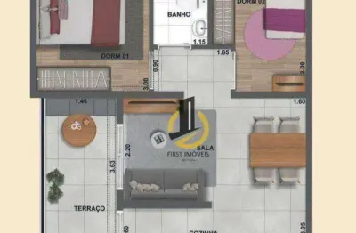 Apartamento à venda no condomínio único santo andré - 42m² - 2 dormitórios - 1 banheiro - cozinha - varanda - 1 vaga