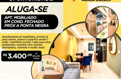 Aluga-se excelente apartamento mobiliado em ponta negra em condominio fechado