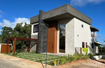 Casa alto padrão em condominio fechado no reserva imbassaí com 317 m² dividido em 4 suítes varanda integrada a sala, infraestrutura em mata são joão