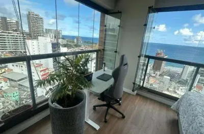 Apartamento barra quarto e sala 1/4, vista mar, nascente, porteira fechada.