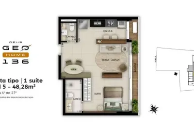 Ágio opus geo home 136 apartamento com 1 quarto(s) e 2 banheiro(s) à venda, 48.28 por r$ 601.038,8 no setor setor marista ad9269