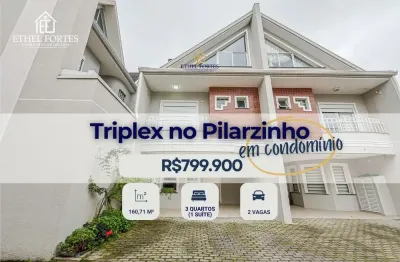 Sobrado 160m² triplex no pilarzinho – 3 quartos, suíte e ático, 2 vagas