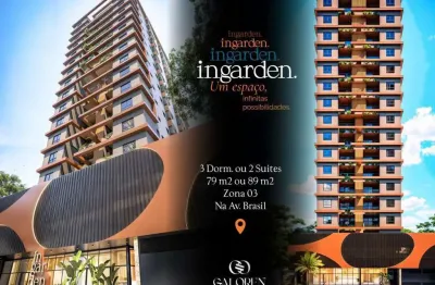 Pré-lançamento ingarden - av. brasil / 78 m2 / 3q (1suite) ou 2 suítes/ 1vaga  / zona 03 / maringá