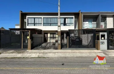 Sobrado geminado c/115 m2 c/03 quartos c/suite + area c/churrasq. + 02 vagas de garagem no jardim iririu!