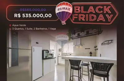 Black friday apartamento 3 quartos, 1 suíte, 91 m² de área útil e 1 vaga de garagem no água verde - r$ 565.000,00 por r$ 535.000,00