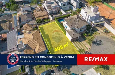Terreno Plano de 408m² a venda no Condomínio Picollo Villaggio - Louveira/SP