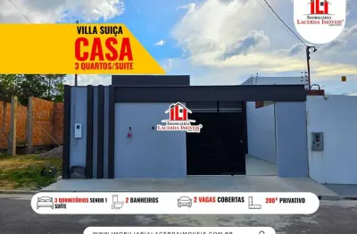 Residencial Villa Suiça, Casa 3 quartos com suíte, Piscina, use FGTS, Sala Pé-Direito Alto