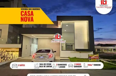 Vivenda das Marinas, Casa térrea com 3 suítes, casa nova, piscina, sala pé-direito alto