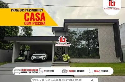 Praia dos Passarinhos, Casa terrea com 3 suites, 800m², Piscina privativa, Rampa e Pier