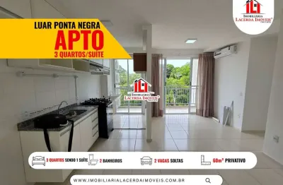 Luar Ponta Negra, 60m², LOCAÇÃO de Apartamento 3 quartos com suite, 2 vagas soltas, SEMI