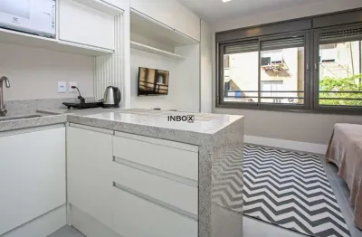 Studio mobiliado com 26m² , 1 vaga e estrutura completa
