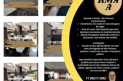 Sobrado para venda em são paulo, vila formosa, 3 dormitórios, 1 suíte, 3 banheiros, 2 vagas