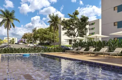Apartamentos de 37m² a 48m² com 2 quartos e sacada com churrasqueira em condomínio completo