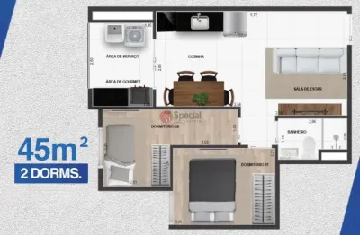 Apartamento novo de 45 metros com 2 dormitorio na penha.