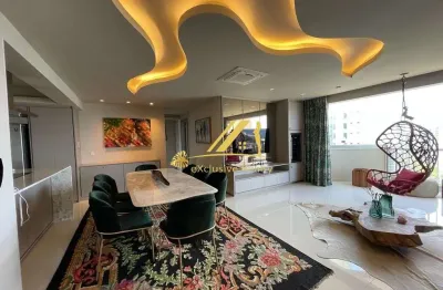 Aluguel de apartamento 2 suítes, com closet e hidromassagem, decorado e mobiliado.125m2. vista mar, andar alto no jardim apipema. 1 vaga. ótimo!