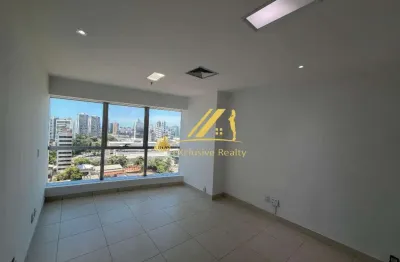 Sala comercial para locação no Mundo Plaza. 36m2, com recepção, espaço para copa e banheiro. Andar alto. 1 vaga de garagem. Auditório e heliponto.