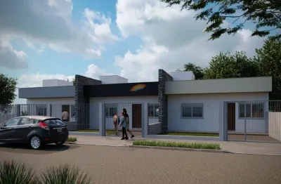 Casa nova plana com 02 dormitórios, sala de estar e jantar integradas a cozinha, campo bom-rs