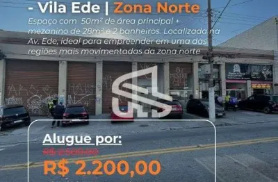 Loja para alugar 50 m2 e mezanino 28,00 m2 com 2 banheiros na av. ede, altura no 305 - vila ede