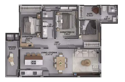 Cobertura 3 dormitórios com 1 suíte em gravatá, navegantes/sc