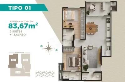 Apartamento na planta, 02 suítes, r$812.000,00 quadra mar no centro de navegantes