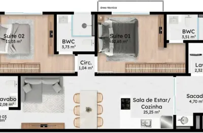 Apartamento na planta á venda, quadra mar, 02 dormitórios com suíte - bairro gravatá em  navegantes, r$812.369,57.