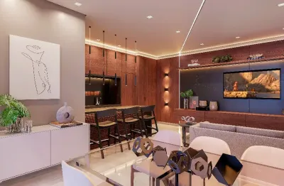 Lançamento no canto do forte a poucos passos da praia – 2 dorms, suíte e sacada gourmet