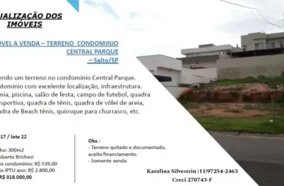 Terreno em condomínio fechado à venda na rua roberto brichesi, 1212, residencial central parque, salto por r$ 318.000