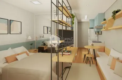 Studio à venda, com 26m² com ponto para ar cond. aquecimento a gás, ponto de cooktop eletrico e tom